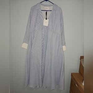 Pomander Place Pale Blue Collared Maxi Dress with Contrast Cuffs